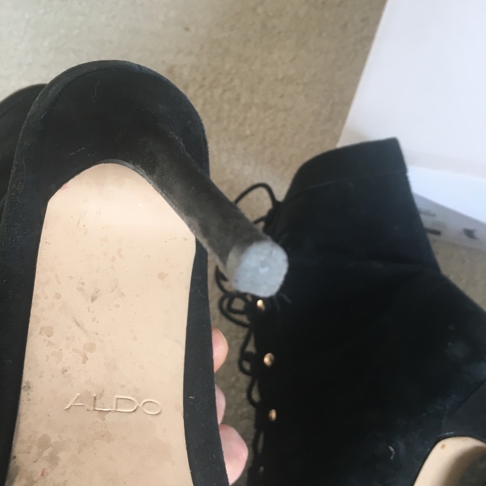 Aldo Porchiano Black Suede Lace-Up Peep Toe Booties_ - Picture 6 of 16